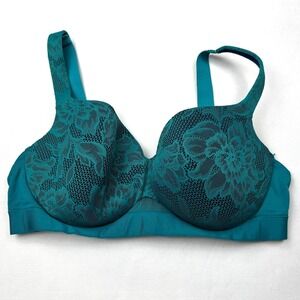 Cacique Teal Green Floral Lace Lightly Lined Balconette Bra 38DD